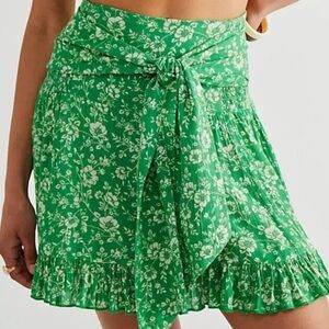 FREE PEOPLE WOMENS GREEN FLORAL STRETCHY MINI SKIRT XL